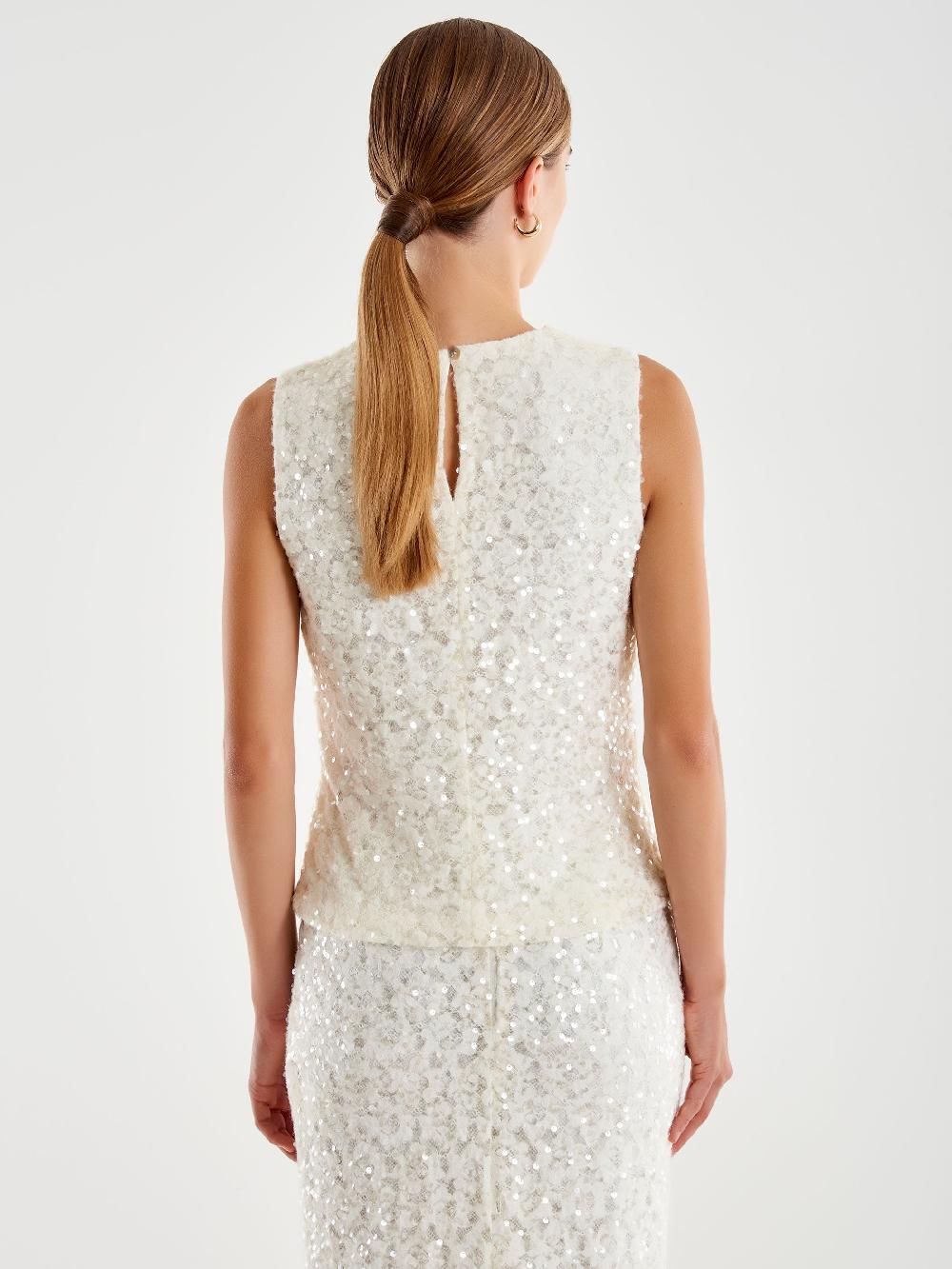 Vicolo Top in Pizzo e Paillettes Bianco Hotsell