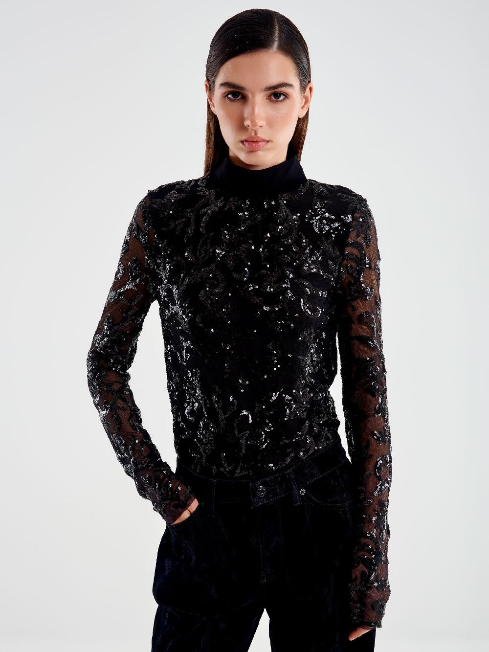 Vicolo Body Pizzo e Paillettes Nero Vendita Economica