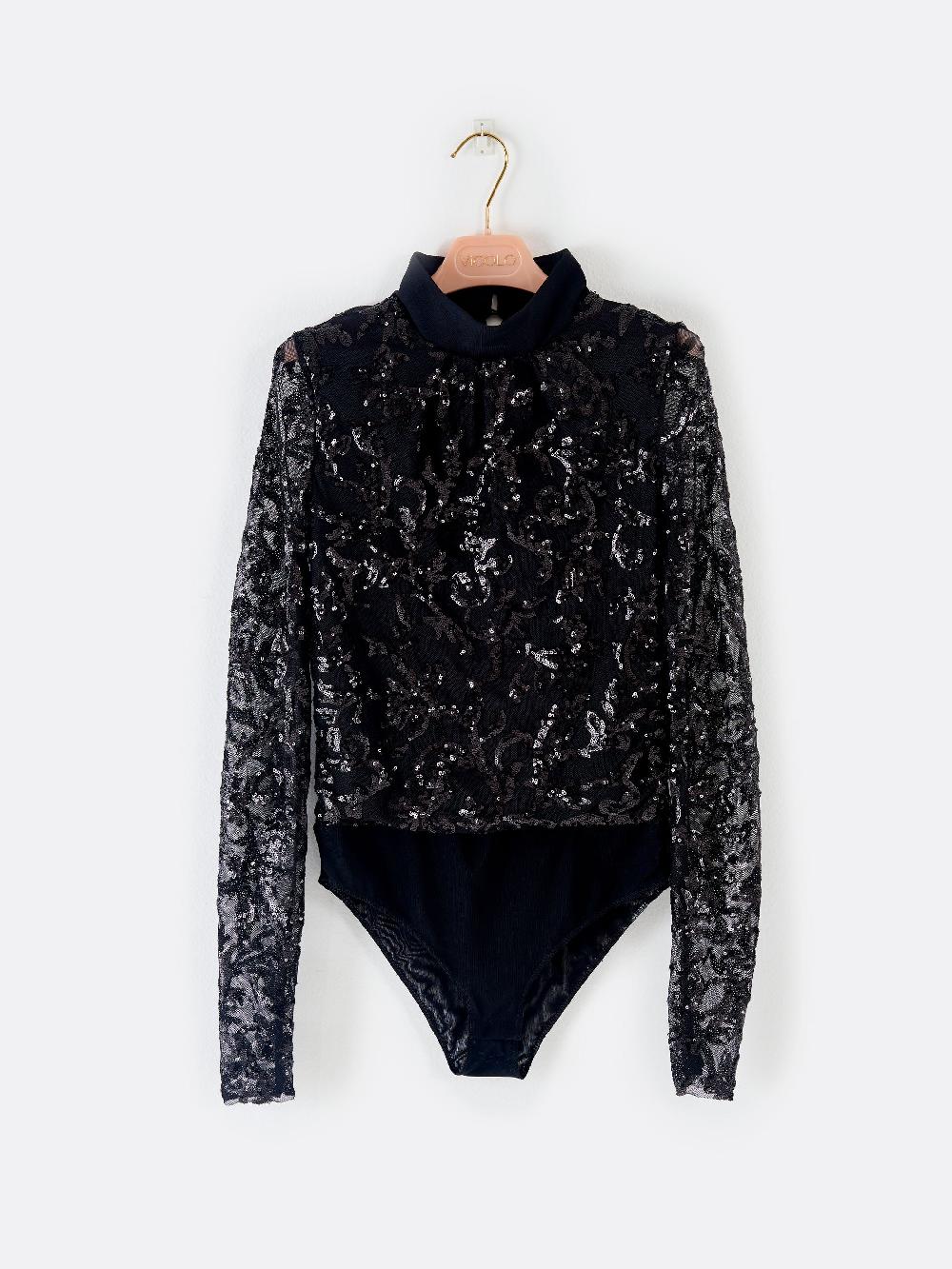 Vicolo Body Pizzo e Paillettes Nero Vendita Economica