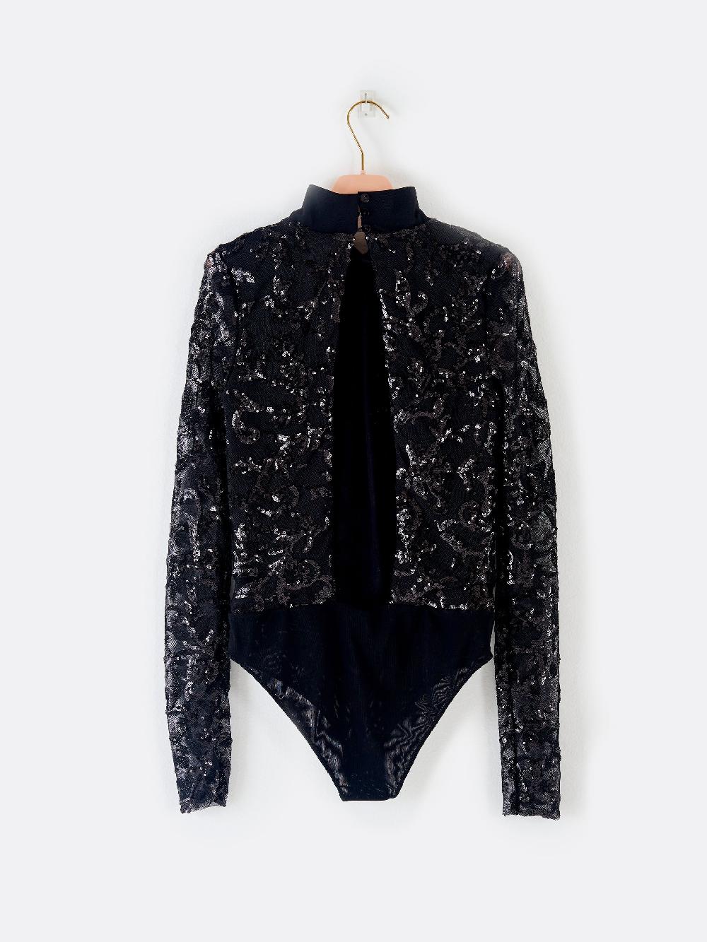 Vicolo Body Pizzo e Paillettes Nero Vendita Economica
