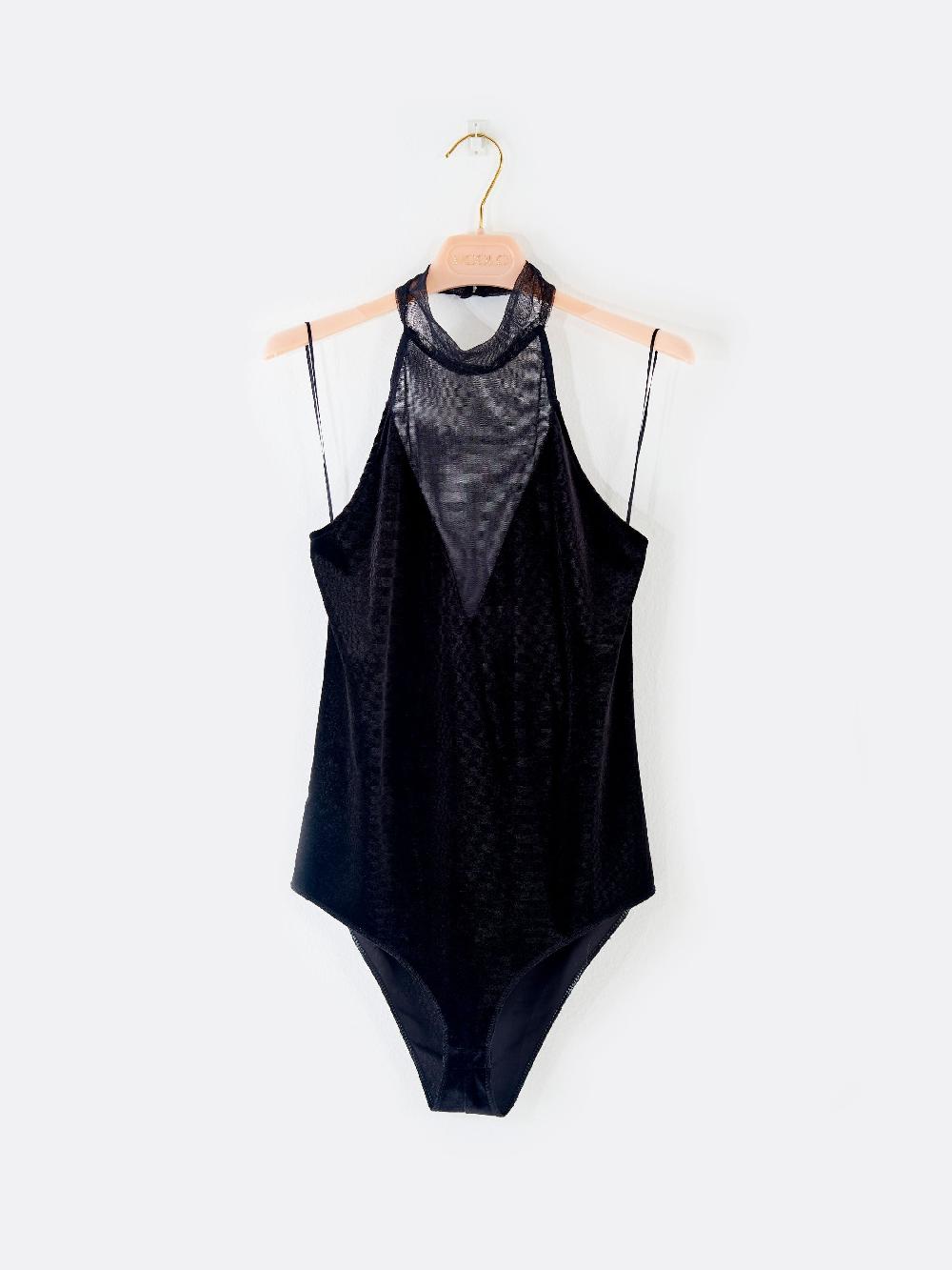 Vicolo Body in Tulle e Velluto Nero In Saldo
