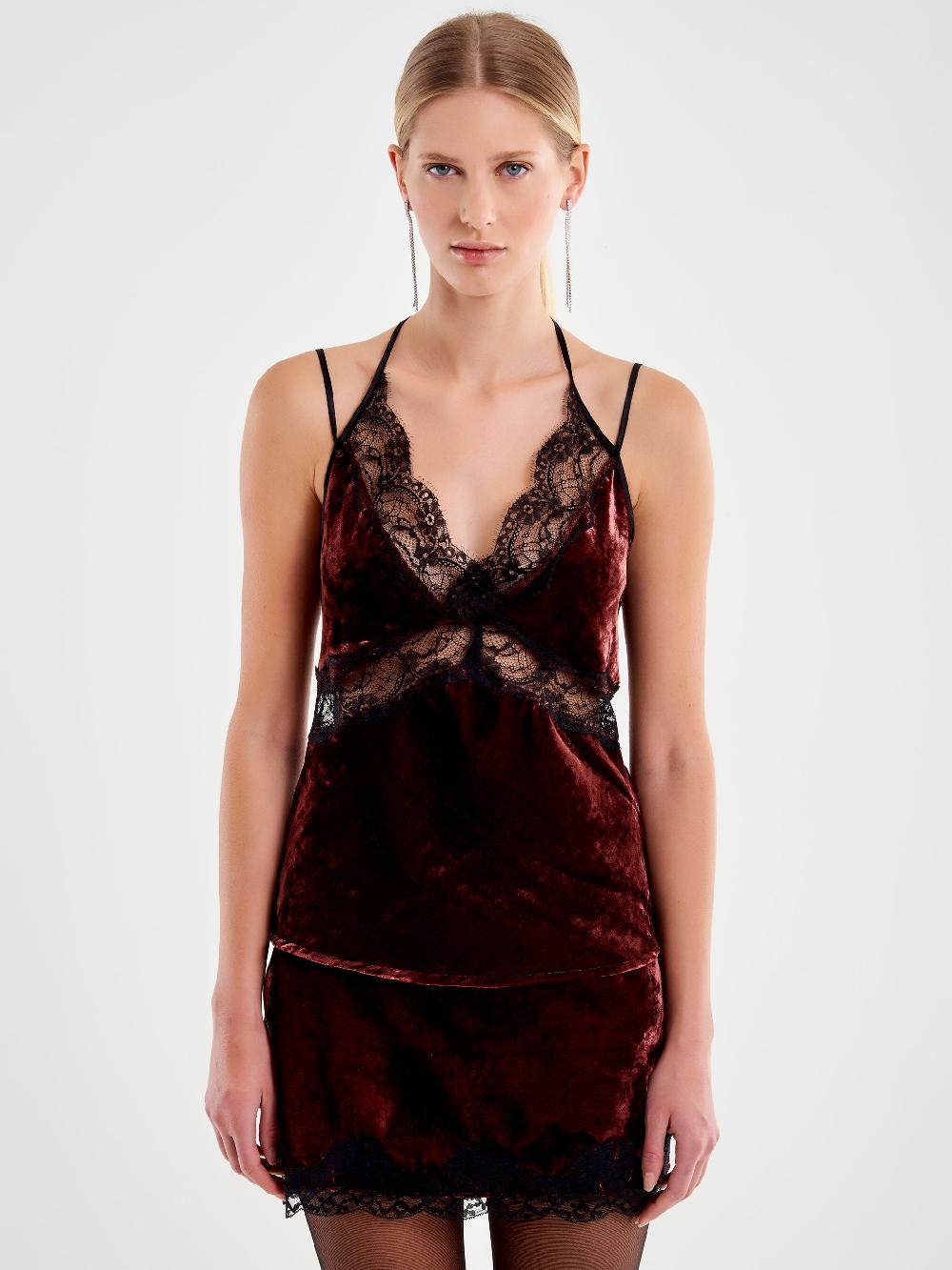Vicolo Top in Pizzo e Velluto Bordeaux Moda