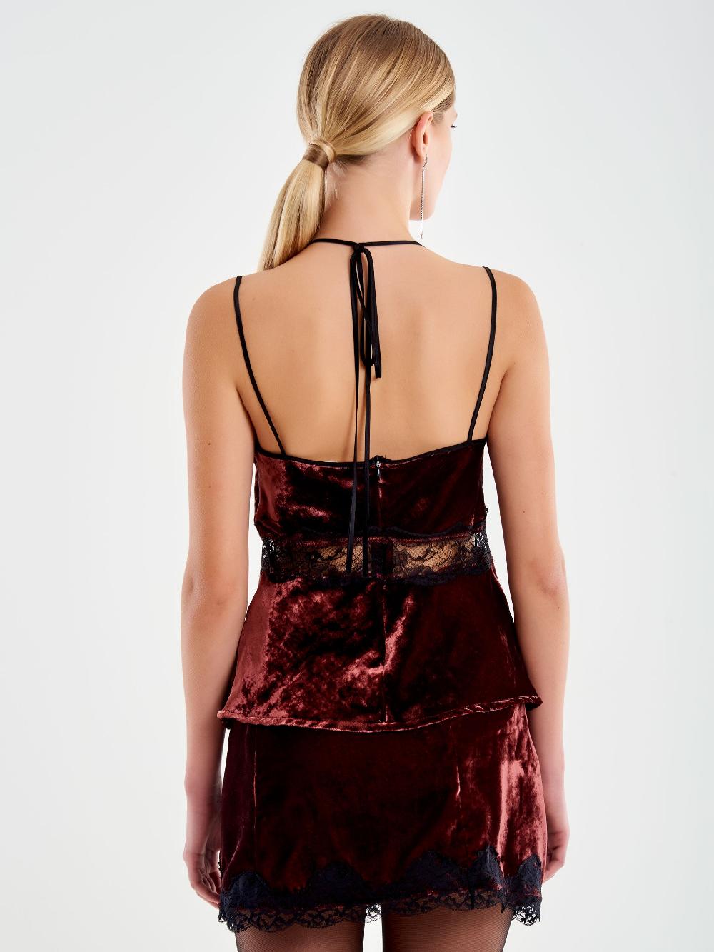 Vicolo Top in Pizzo e Velluto Bordeaux Moda