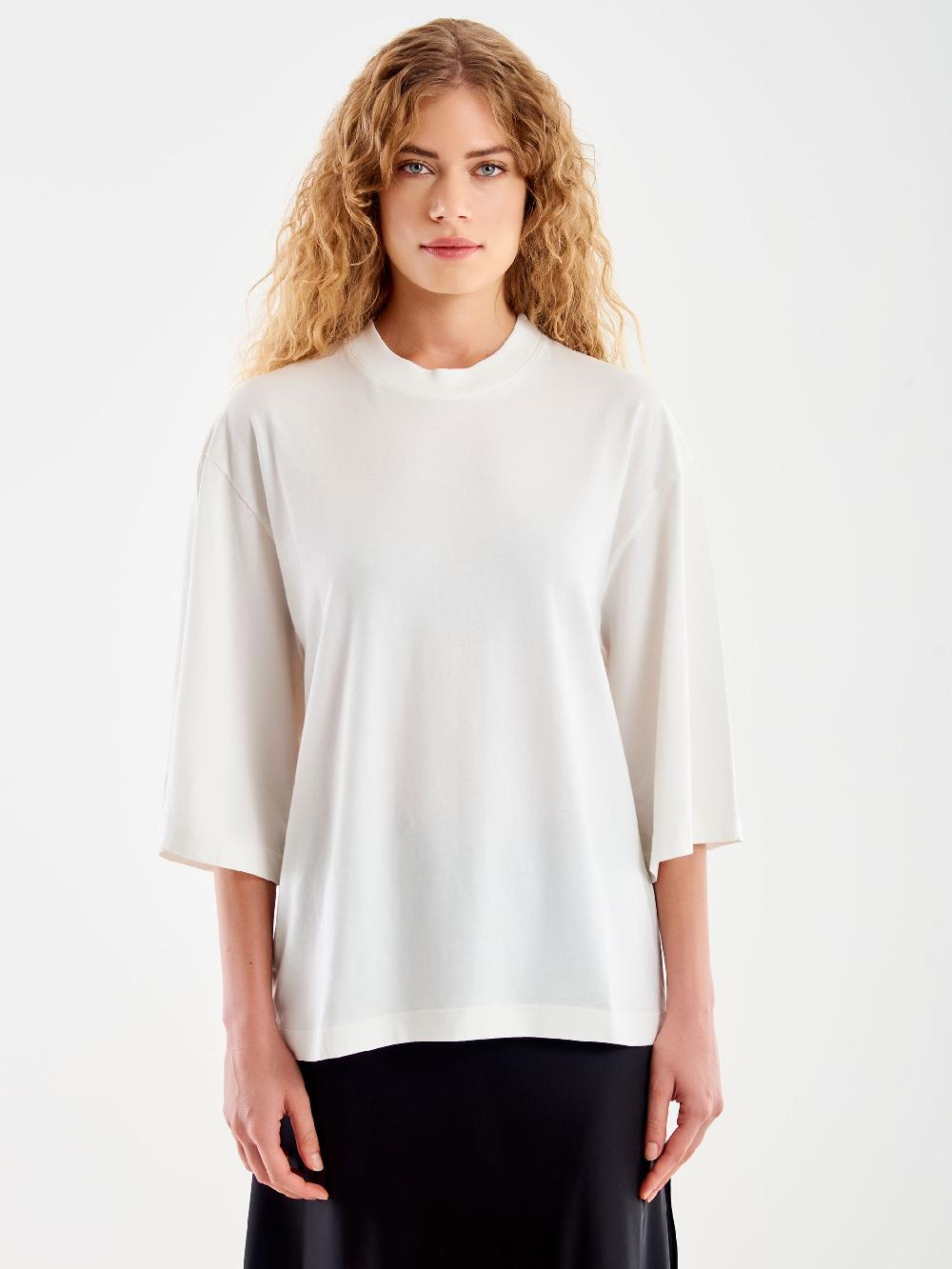 Vicolo T-Shirt Over Maniche Ampia Bianco In Linea
