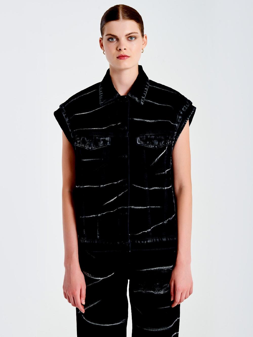 Vicolo Gilet in Jeans Effetto ZebratoNero Presa