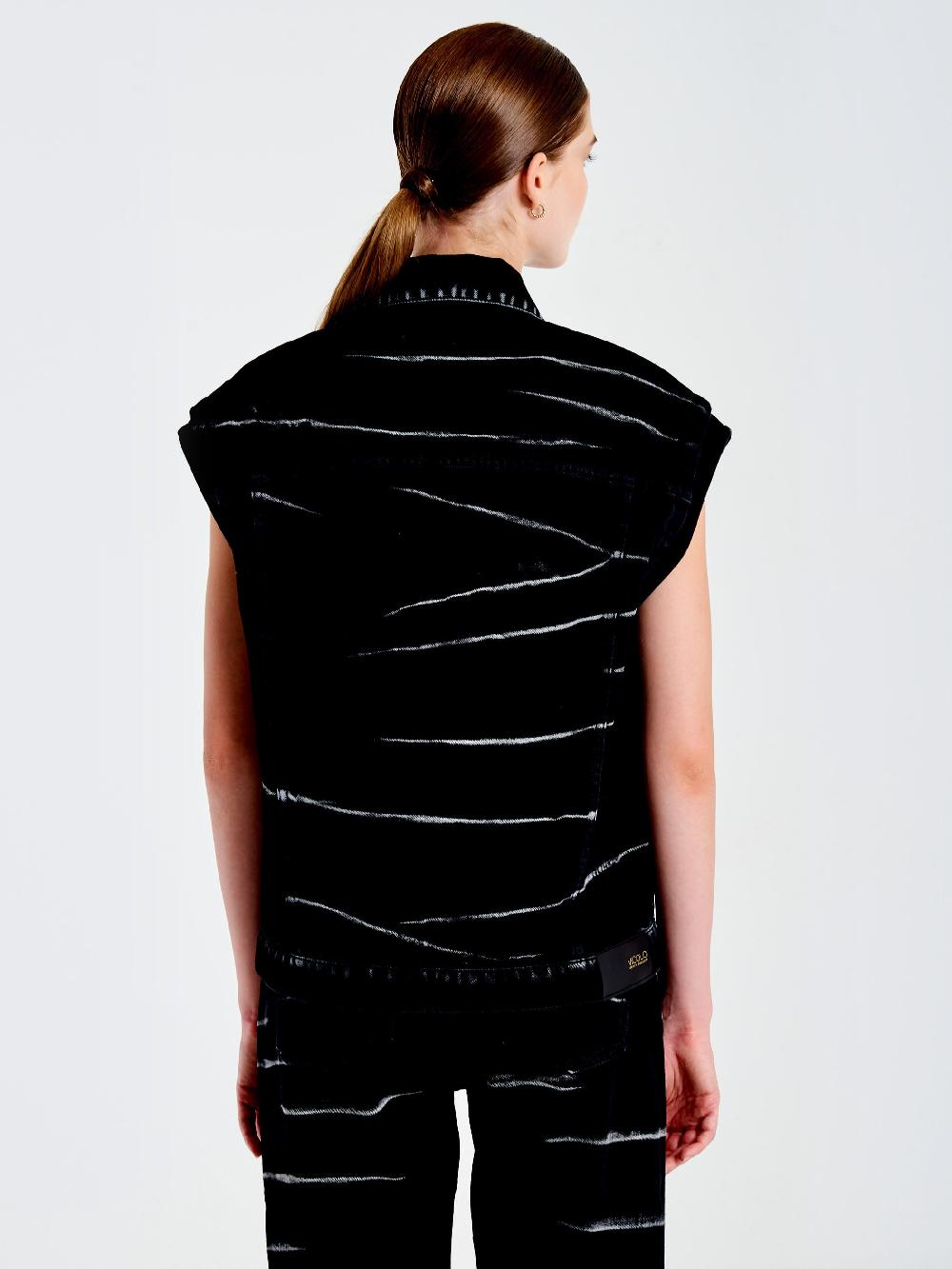 Vicolo Gilet in Jeans Effetto ZebratoNero Presa
