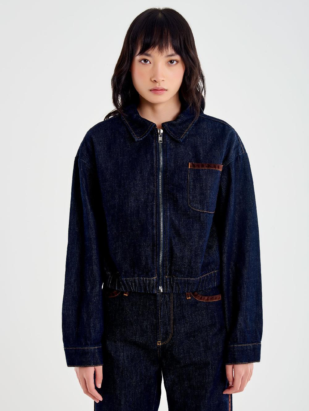 Vicolo Giubbotto in Denim Dettagli Alcantara Blu Economico