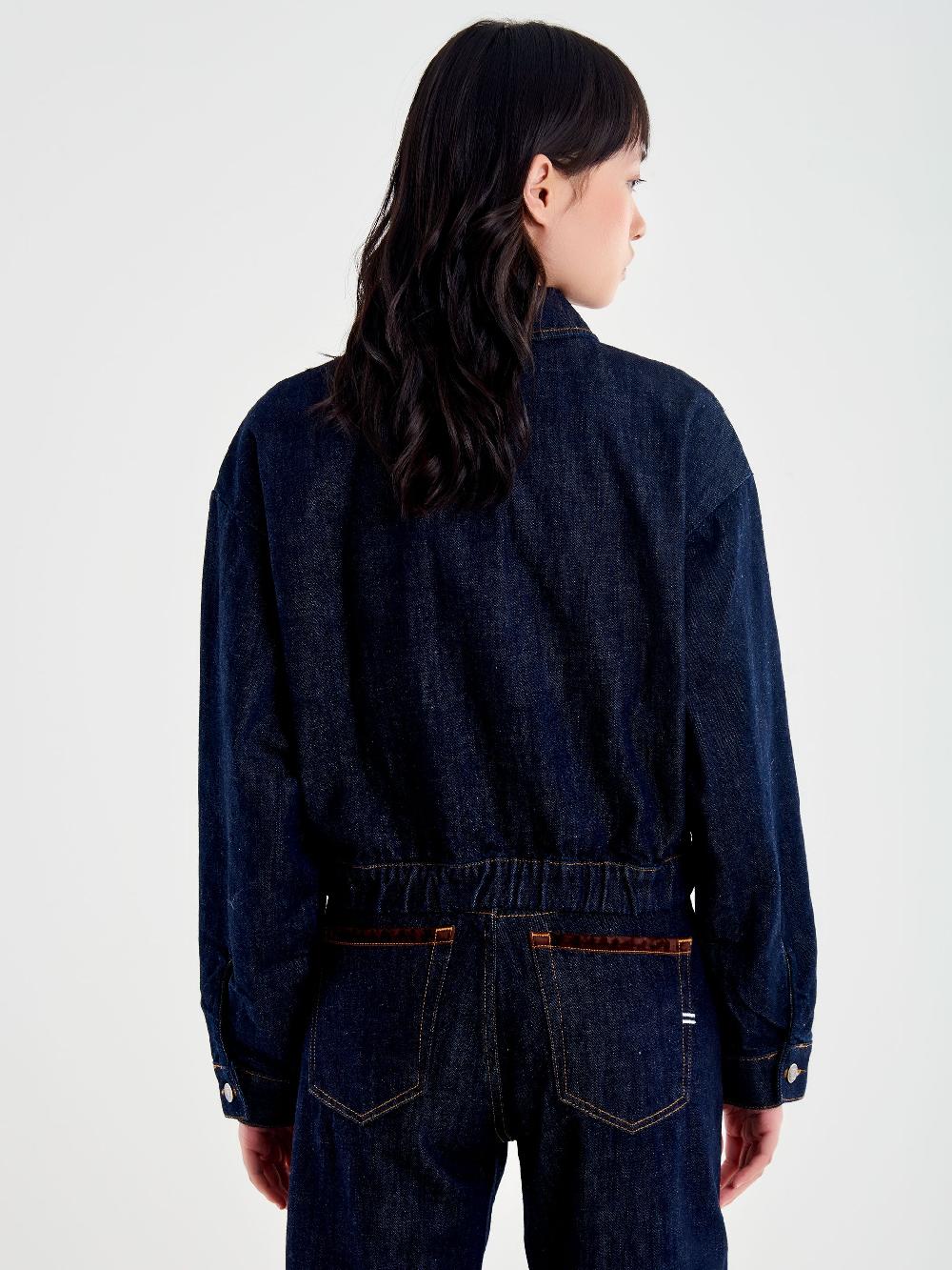 Vicolo Giubbotto in Denim Dettagli Alcantara Blu Economico