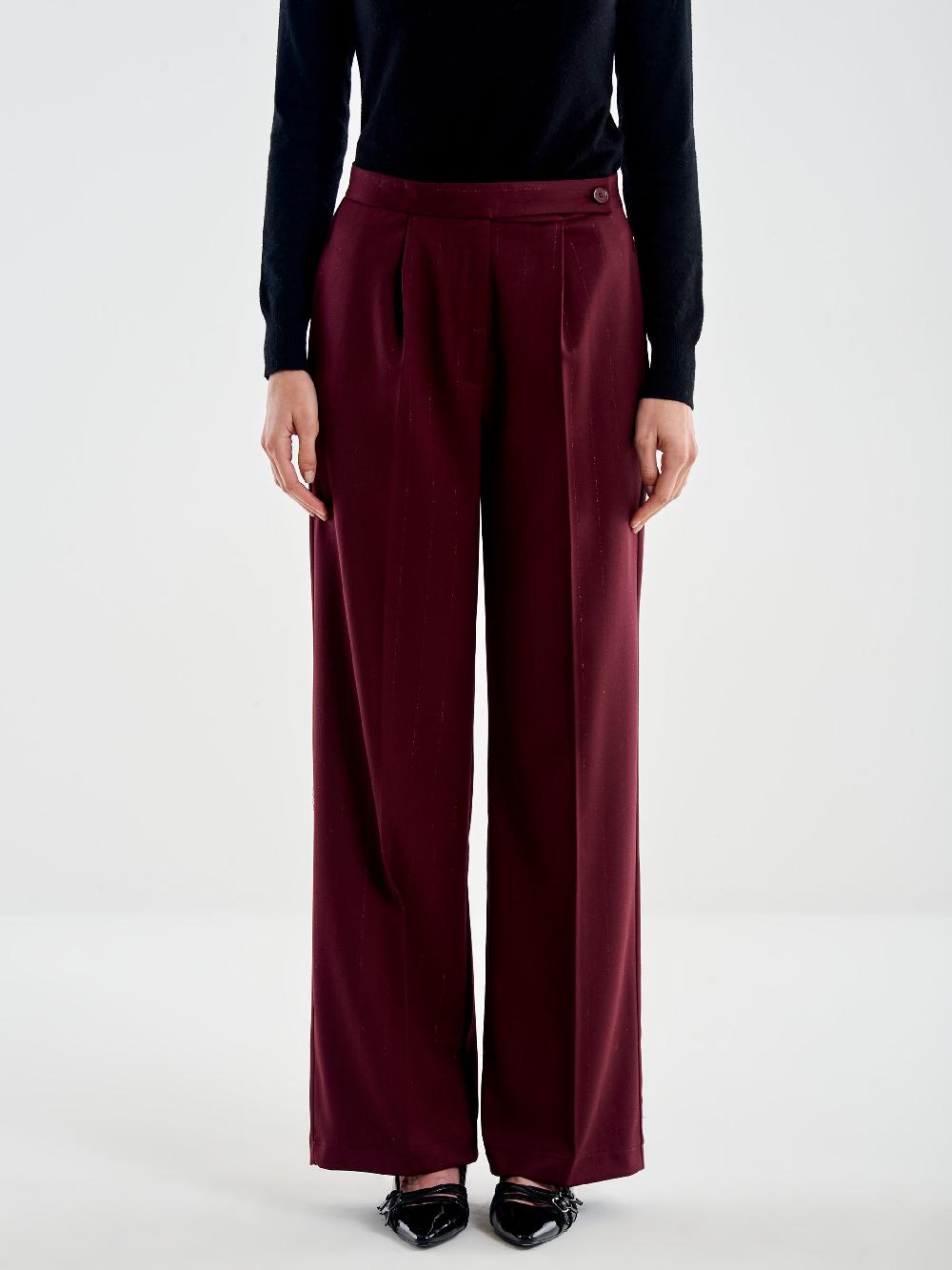 Vicolo Pantalone Ampio Gessato Lurex Bordeaux Negozi Online