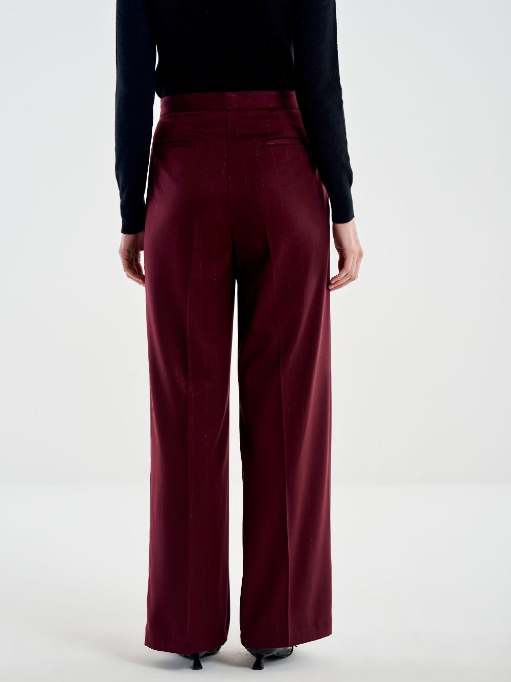 Vicolo Pantalone Ampio Gessato Lurex Bordeaux Negozi Online