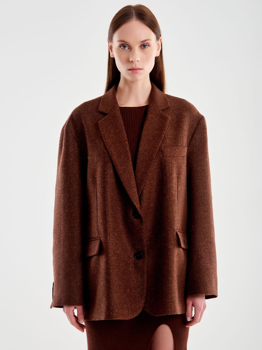 Vicolo Giacca Misto Lana Oversized Spinata Moro Promozione Limitata