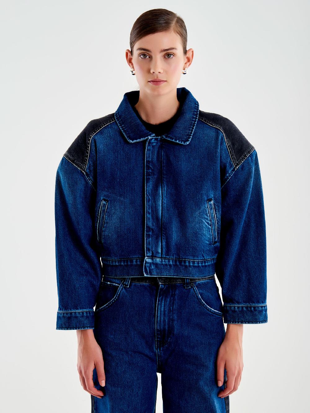 Vicolo Giubbotto In Denim Doppio Colore Blu Presa