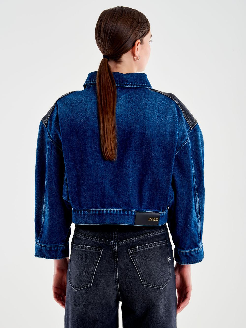 Vicolo Giubbotto In Denim Doppio Colore Blu Presa