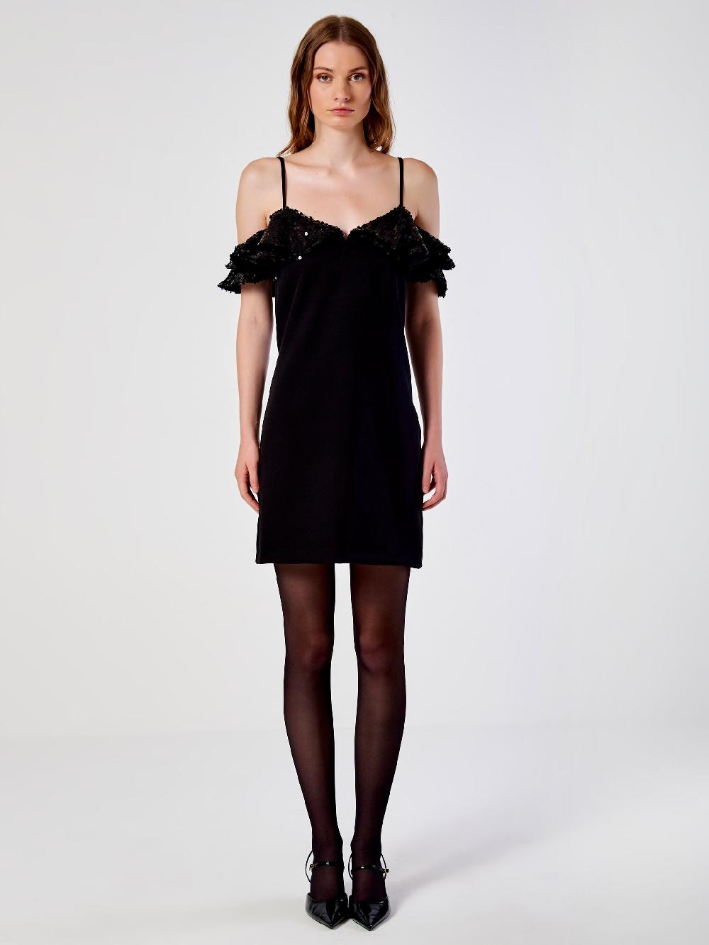 Vicolo Abito Mini con Rouches e Paillettes Nero Vendite Flash