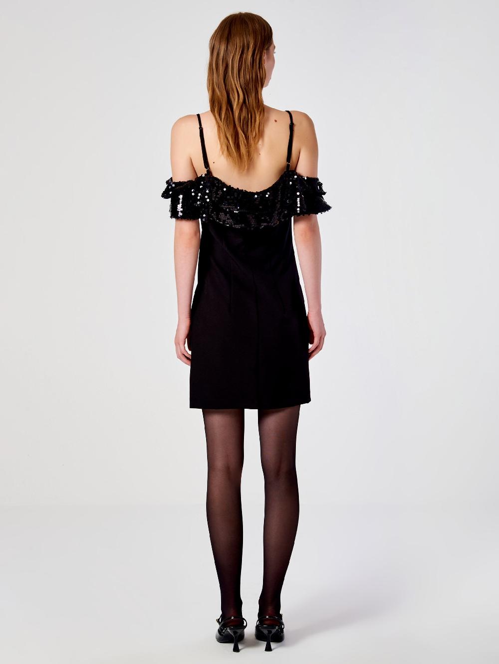 Vicolo Abito Mini con Rouches e Paillettes Nero Vendite Flash