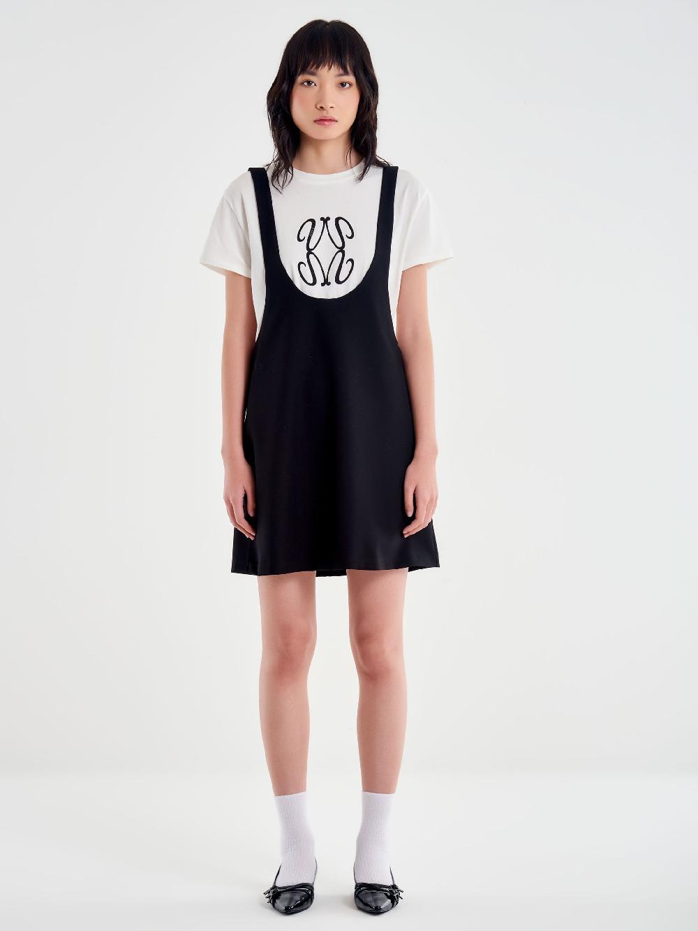 Vicolo Abito a Trapezio con T-Shirt Nero Nuova