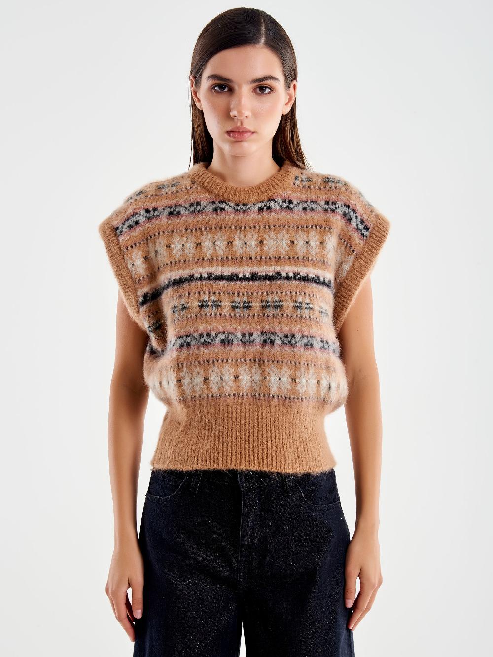 Vicolo Maglia Cropped Jacquard Cammello Italia