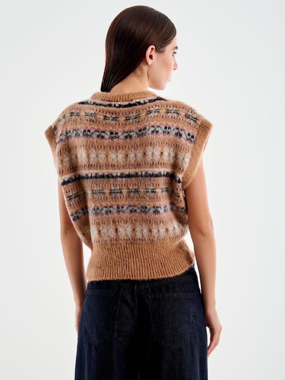 Vicolo Maglia Cropped Jacquard Cammello Italia