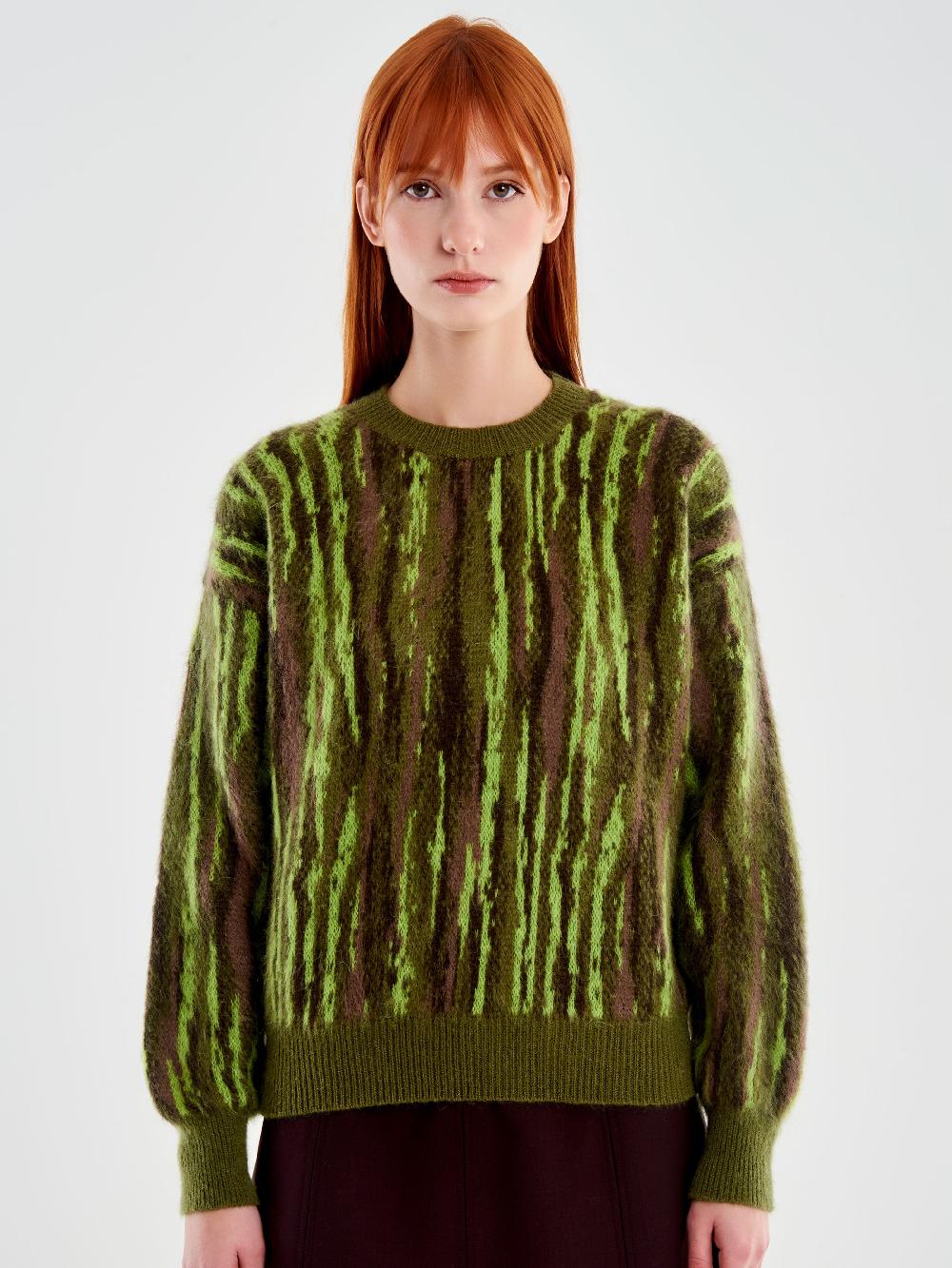 Vicolo Pull Girocollo Fantasia Verde In Linea