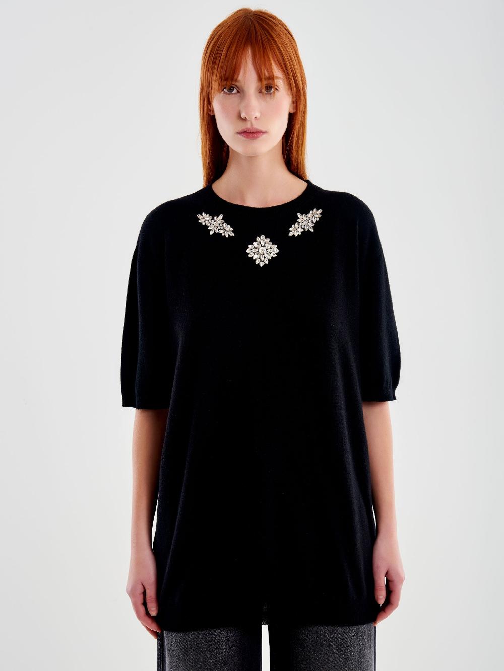 Vicolo Maxi Maglia con Cabochon Nero Vendita