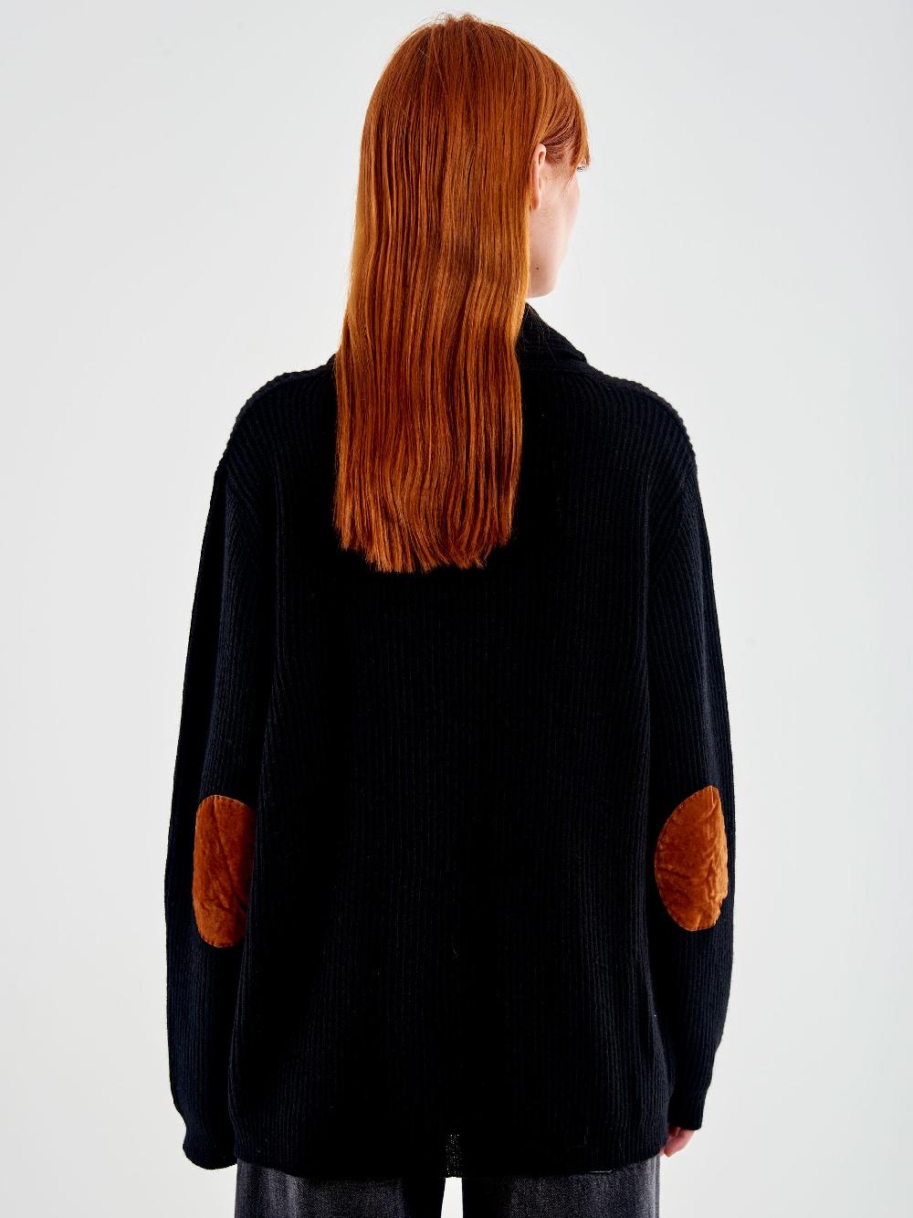 Vicolo Cardigan con Toppe Nero Spedizione Gratuita