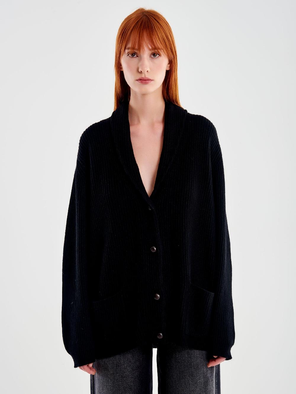 Vicolo Cardigan con Toppe Nero Spedizione Gratuita