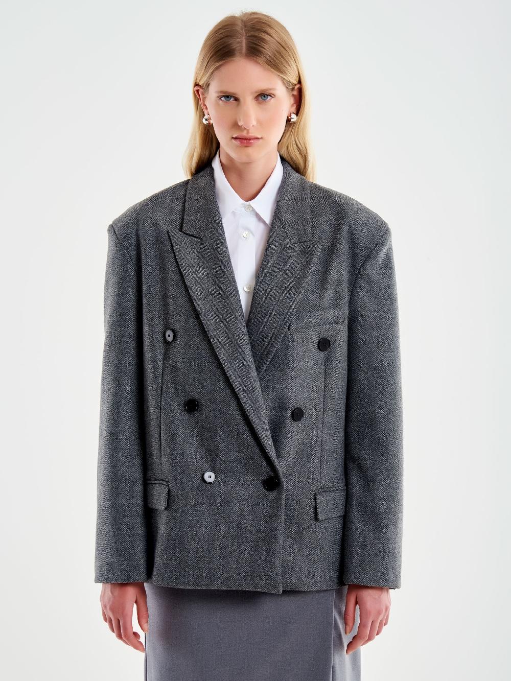 Vicolo Blazer Over Doppiopetto Spinato Grigio Qualità Garantita