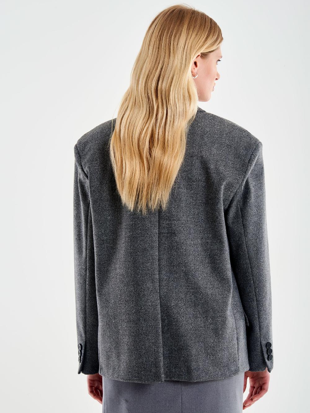 Vicolo Blazer Over Doppiopetto Spinato Grigio Qualità Garantita
