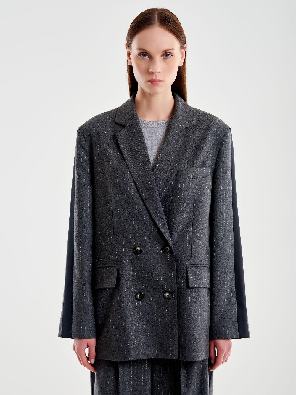 Vicolo Blazer Gessato con Banda Laterale Grigio Shopping online