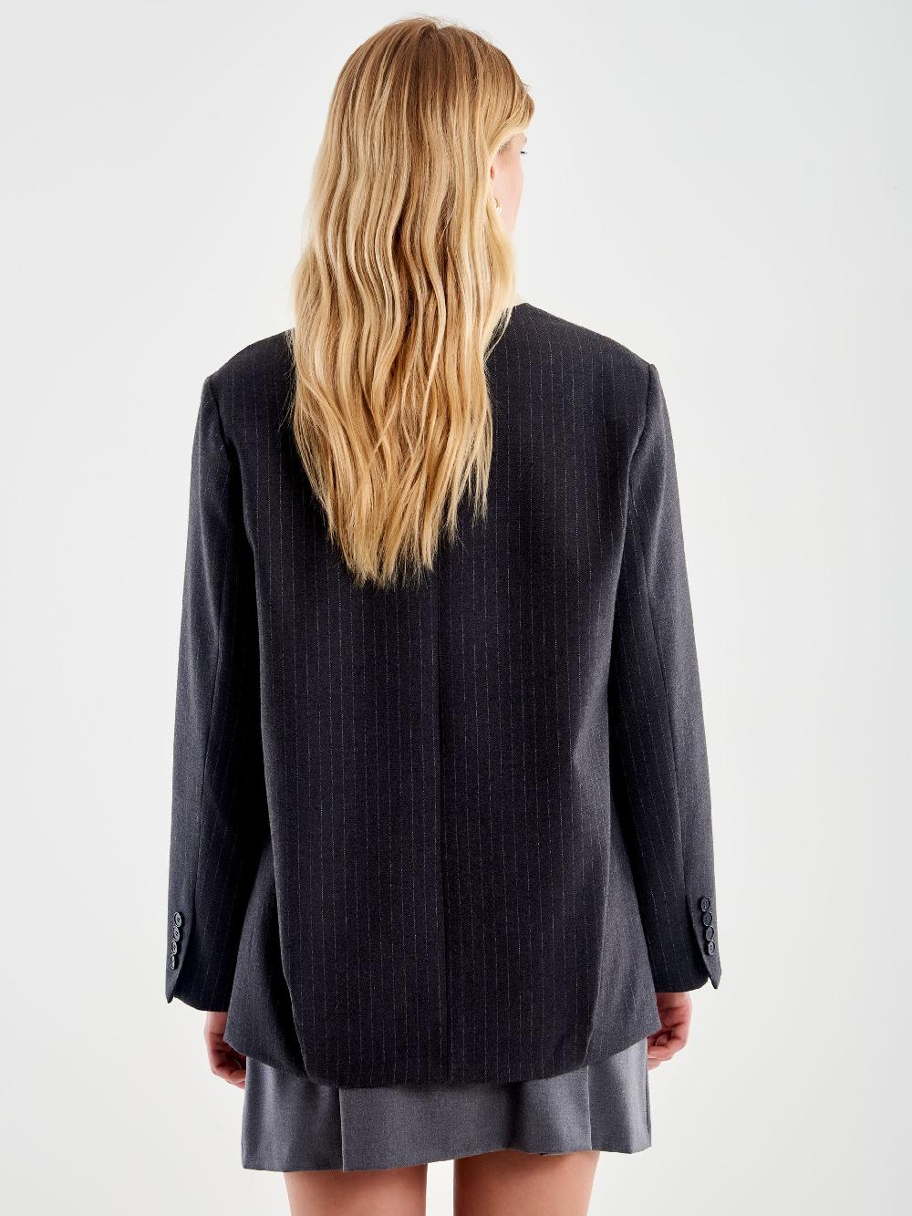 Vicolo Blazer Gessato Senza Revers Grigio Acquista Ora