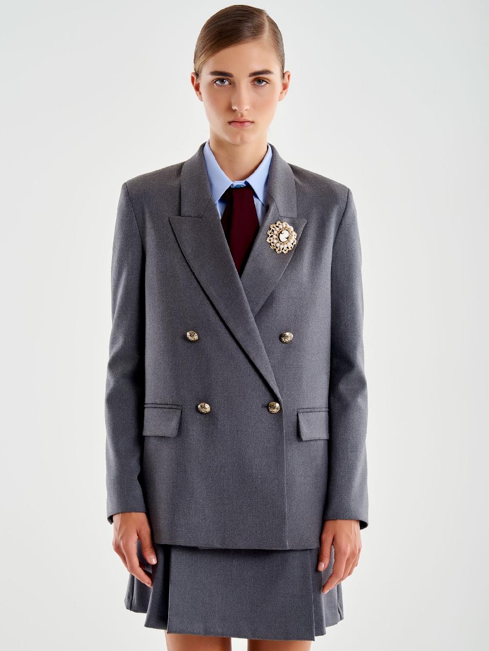 Vicolo Blazer Con Spilla Grigio Consegna Veloce