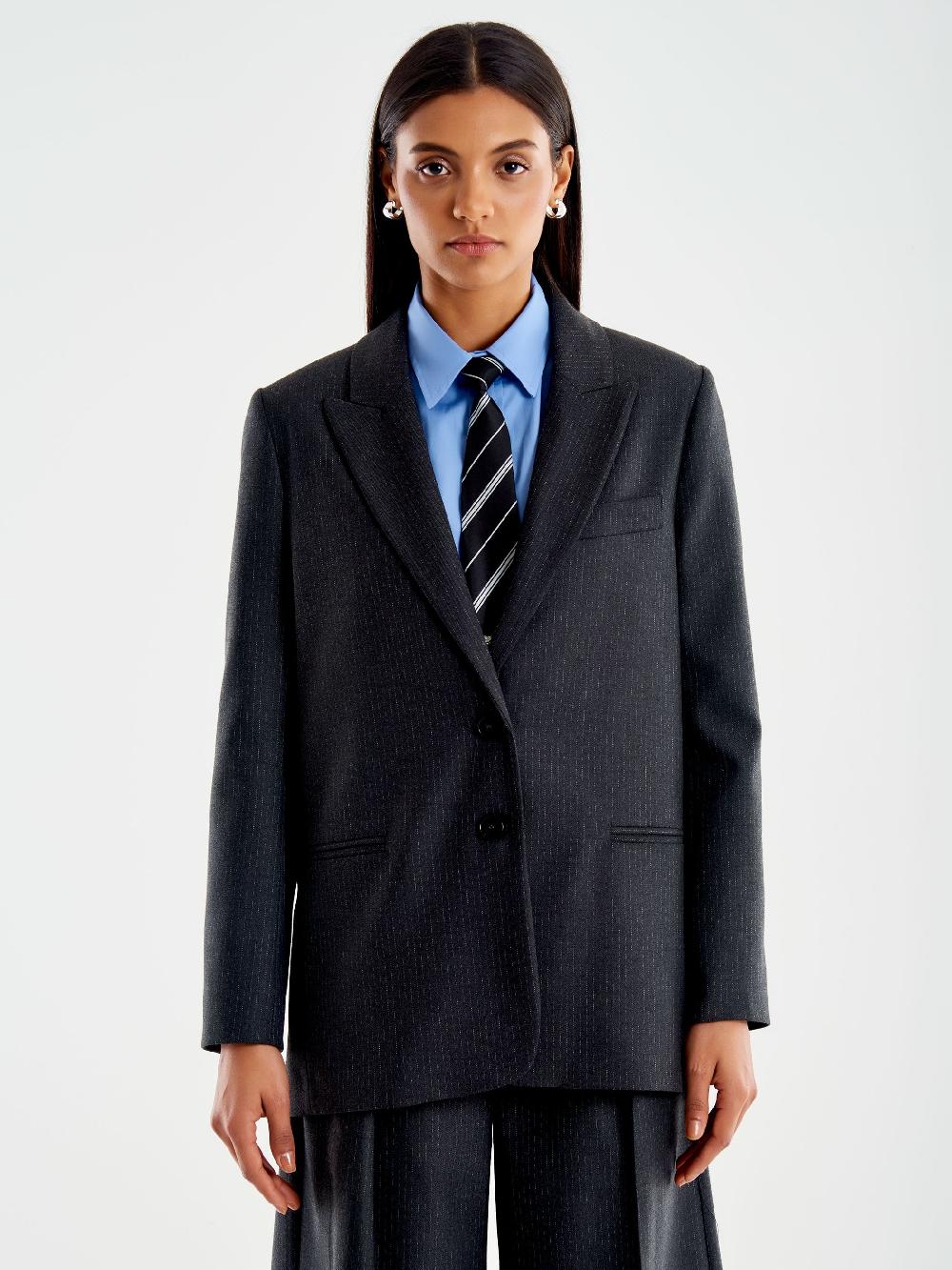 Vicolo Blazer Gessato Lurex Grigio Fino Al -60%