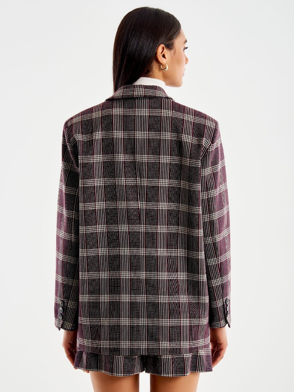 Vicolo Blazer Check Over Monopetto con Spilla Bordeaux Shopping Online