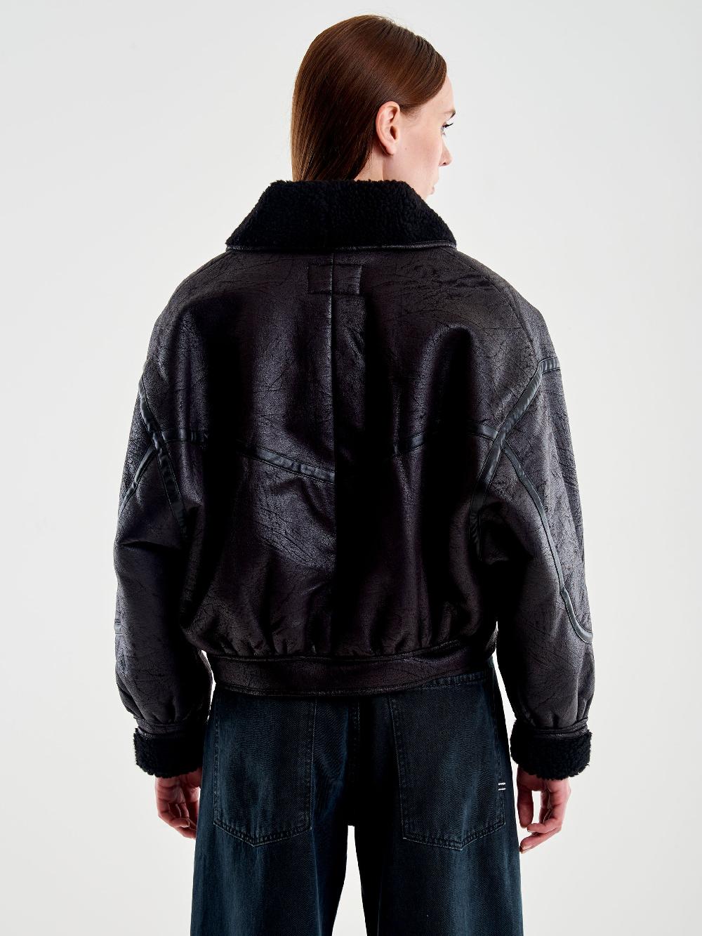 Vicolo Giubbotto Oversized effetto Pelle Nero Sottocosto