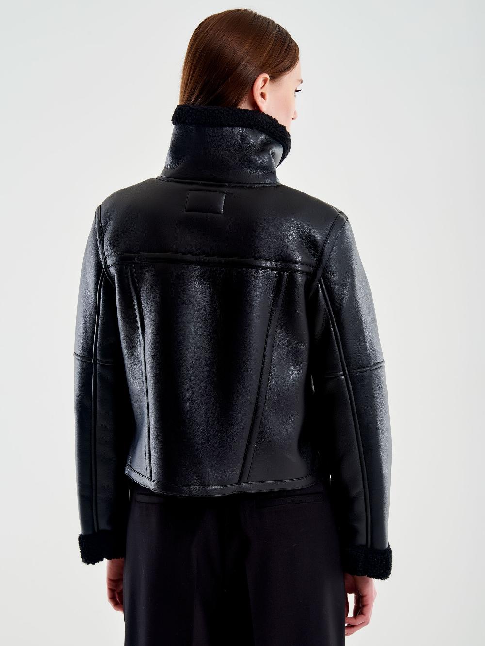 Vicolo Giubbotto Biker Cropped Effetto Pelle Nero Convenienza
