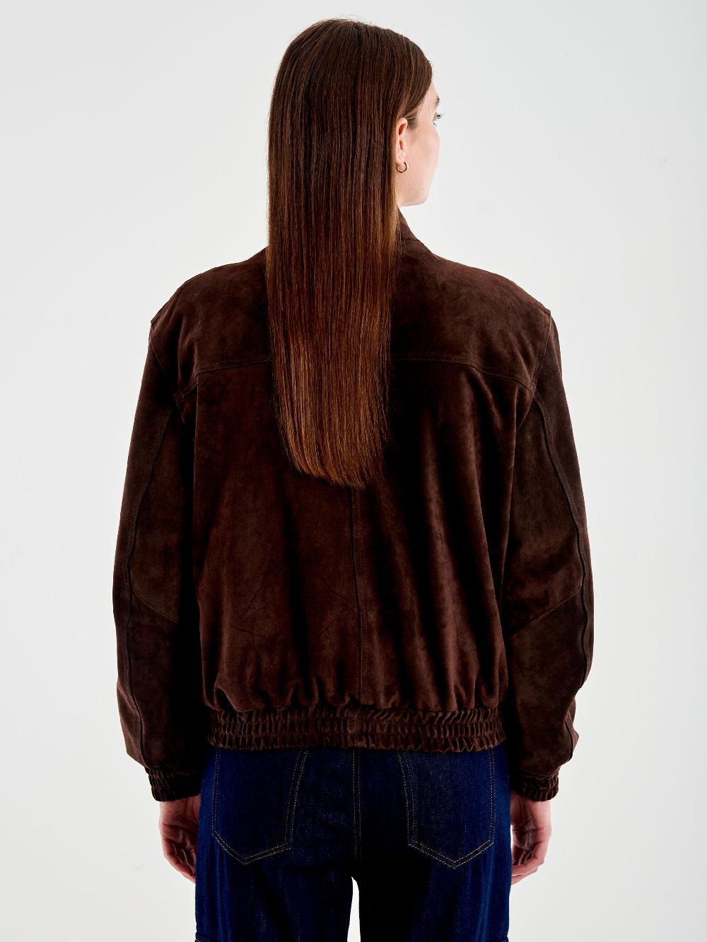Vicolo Bomber in Pelle Scamosciato Marrone Presa