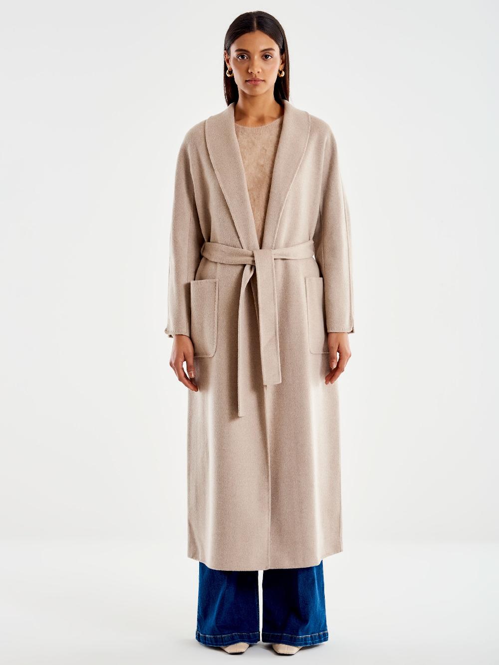 Vicolo Cappotto con Cintura Lungo Beige Saldi