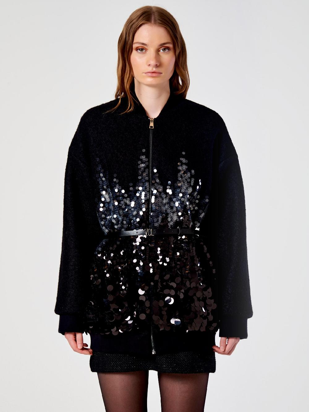 Vicolo Cappotto con Paillettes Nero Vendite Flash