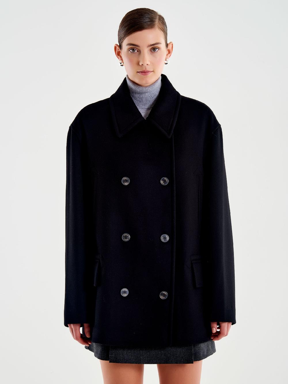 Vicolo Cappotto Corto Doppiopetto Nero Negozio