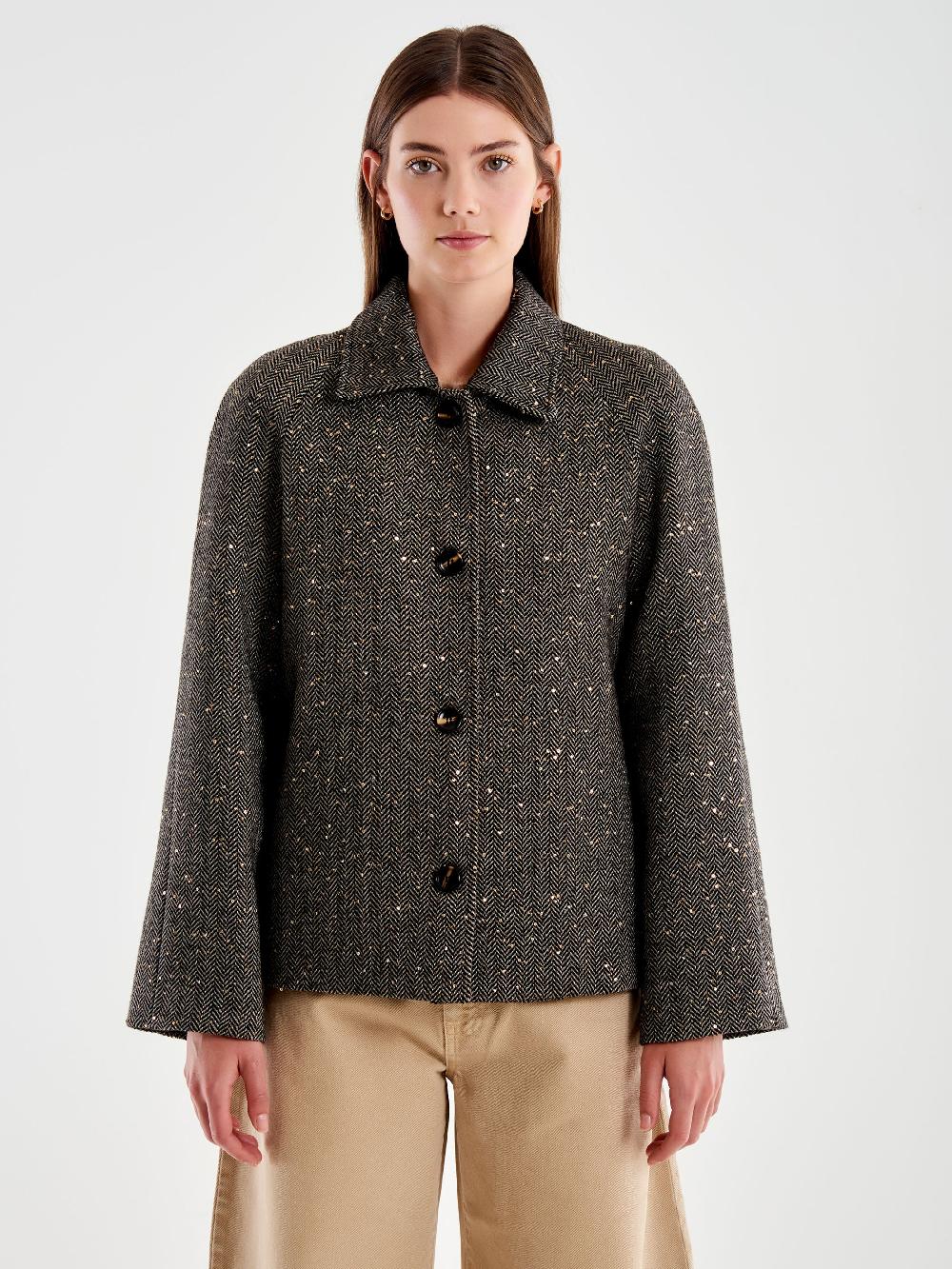 Vicolo Giacca Corta con Bottoni con Paillettes Marrone Moda