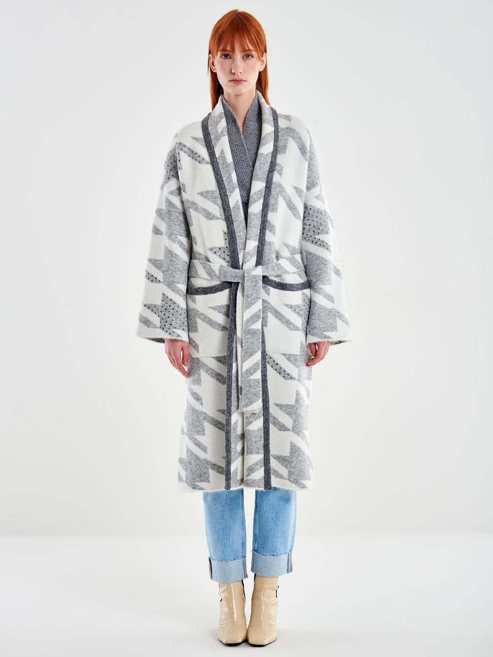 Vicolo Cappotto in Maglia Maxi Pied de Poule Grigio 2025