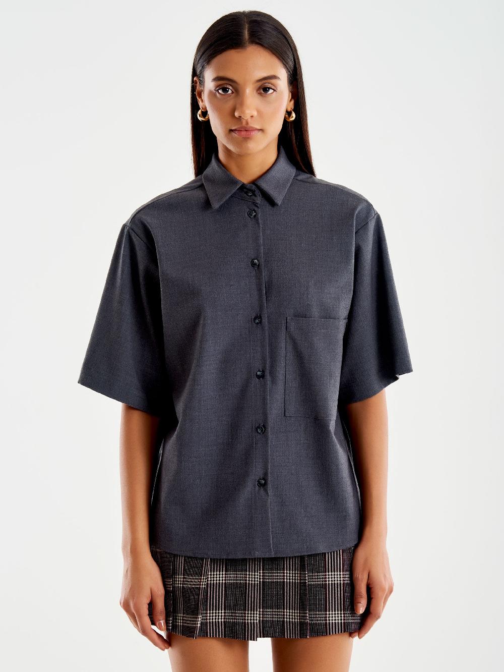Vicolo Camicia Maniche Corte con Taschina Grigio Qualità