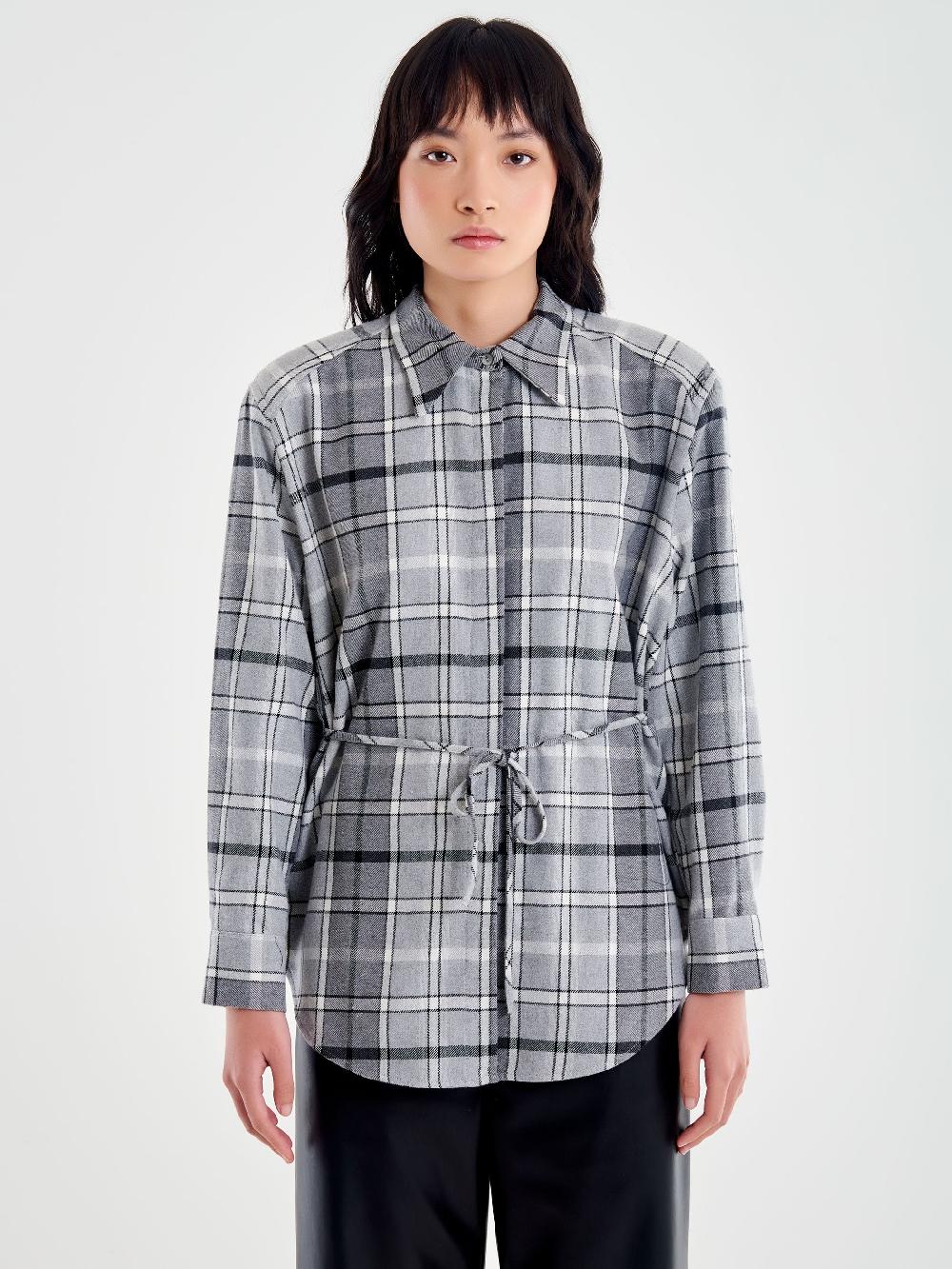 Vicolo Camicia Spalle Over Check Grigio Vendita