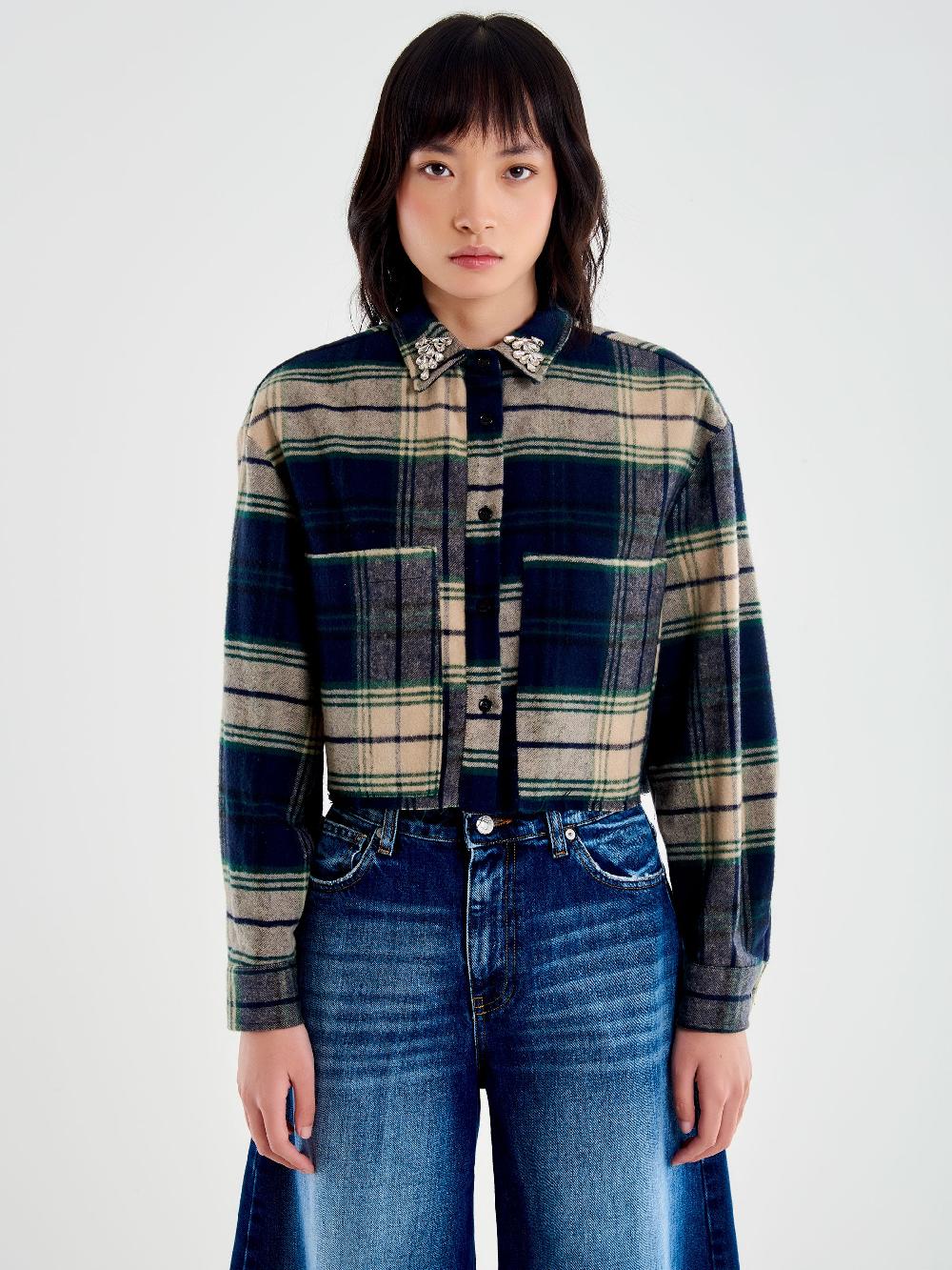 Vicolo Camicia Check Cropped Blu Spedizione Gratuita
