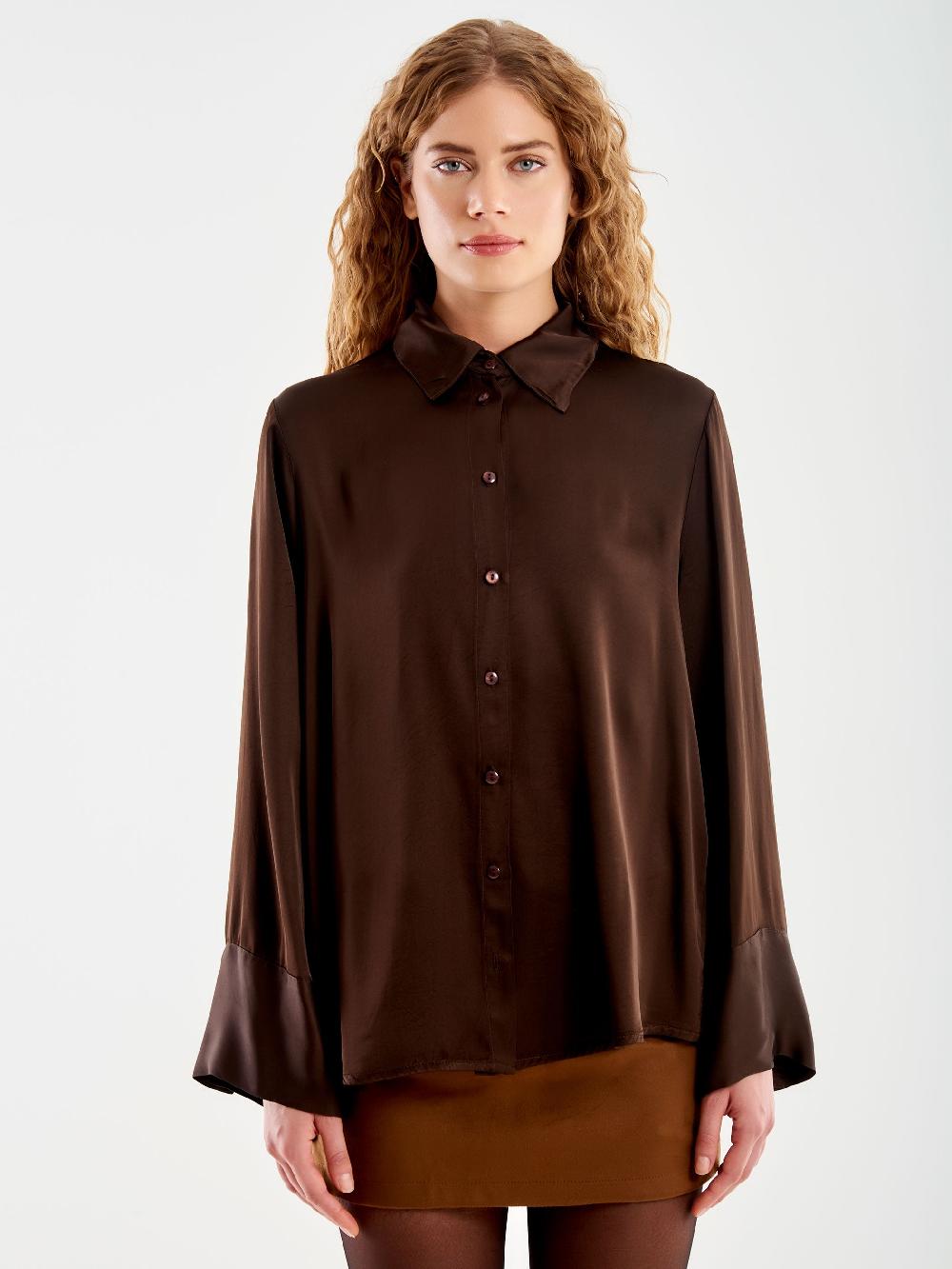 Vicolo Camicia Satin Over Moro Acquista Ora