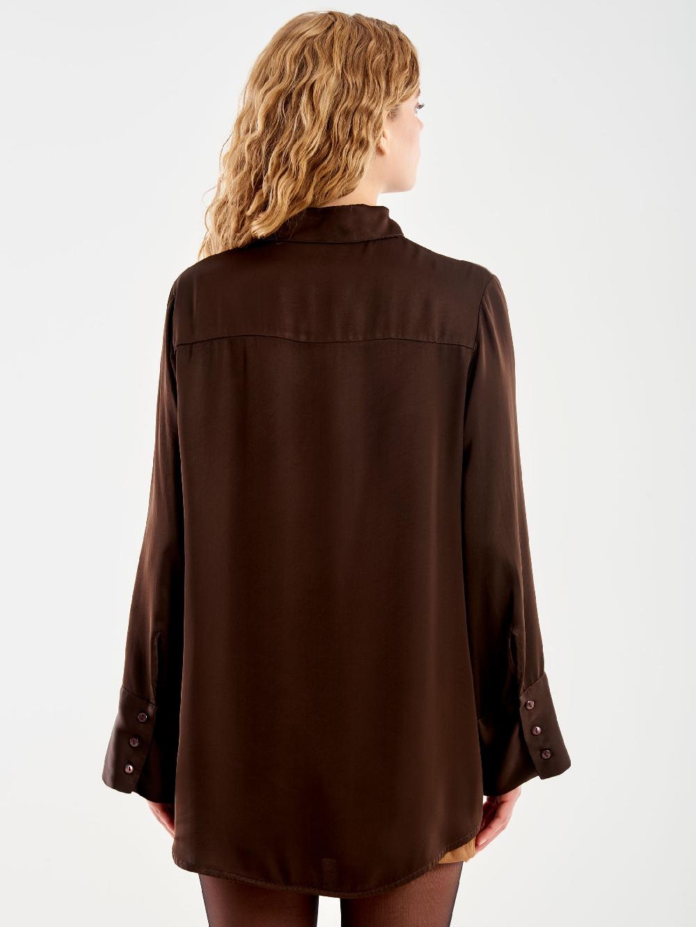 Vicolo Camicia Satin Over Moro Acquista Ora