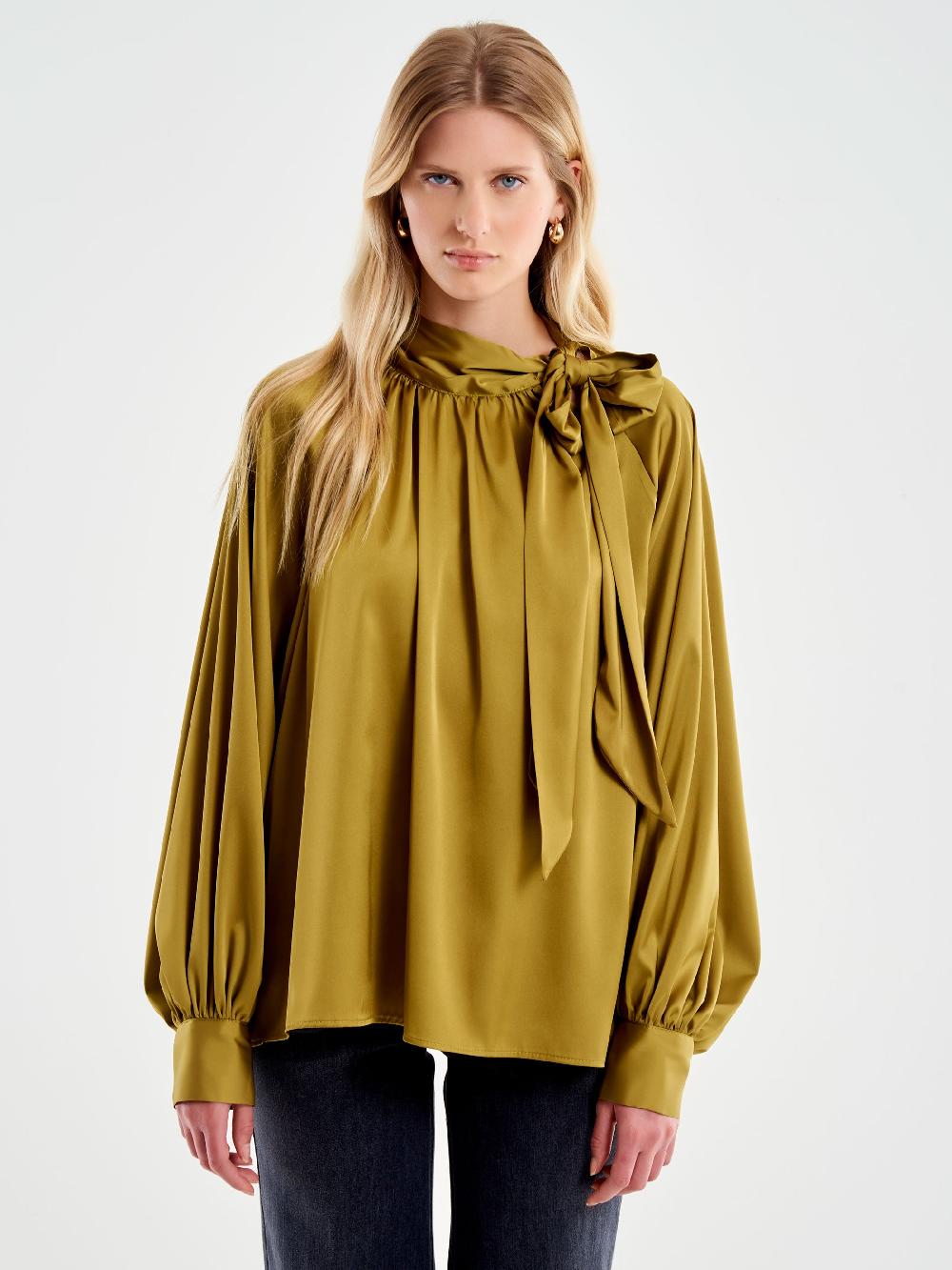 Vicolo Camicia Over Satin con Fiocco Militare Consegna Veloce