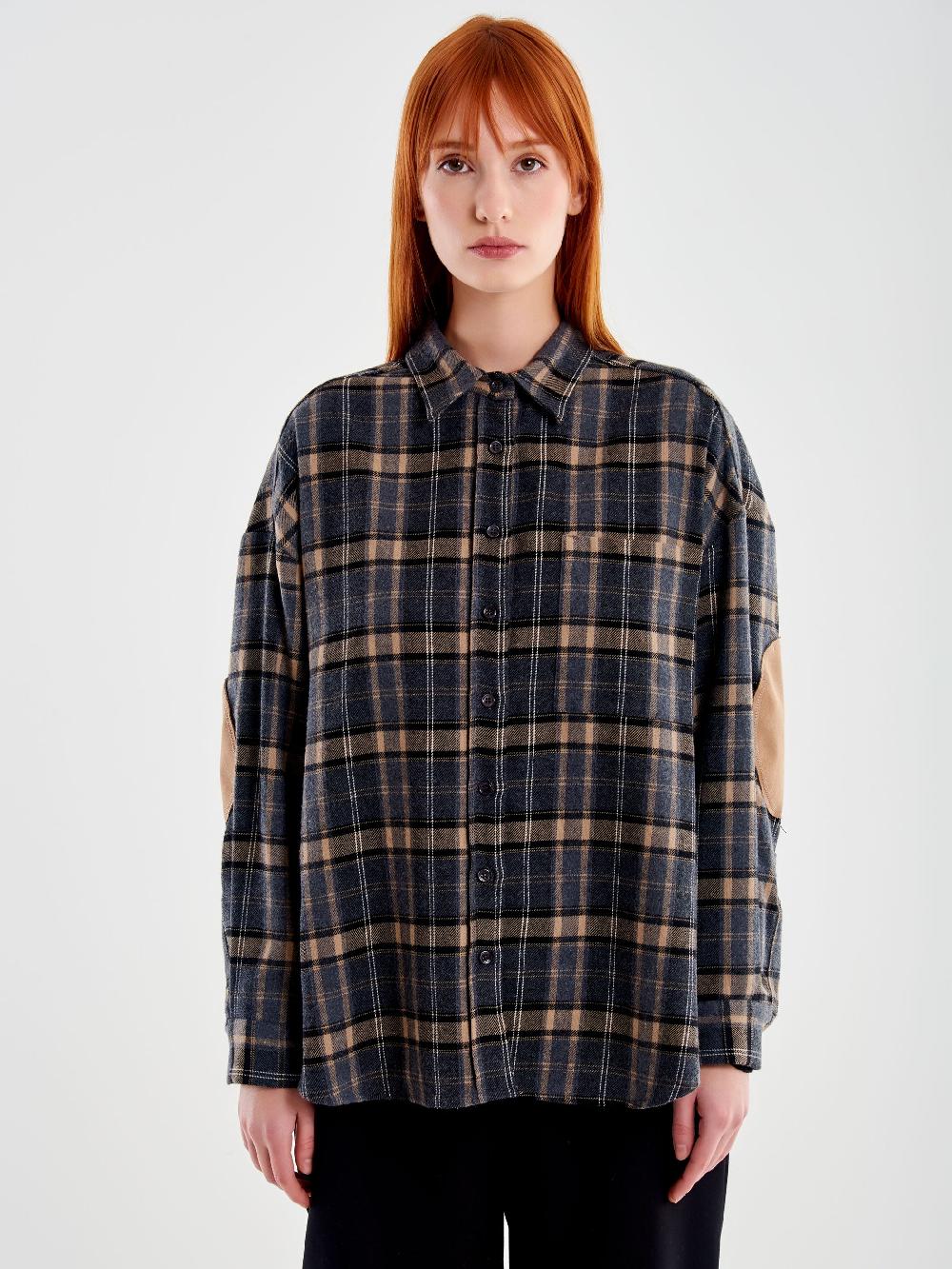 Vicolo Camicia Oversized Check con Toppe Beige Fino Al -60%