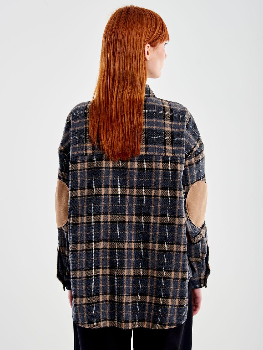 Vicolo Camicia Oversized Check con Toppe Beige Fino Al -60%
