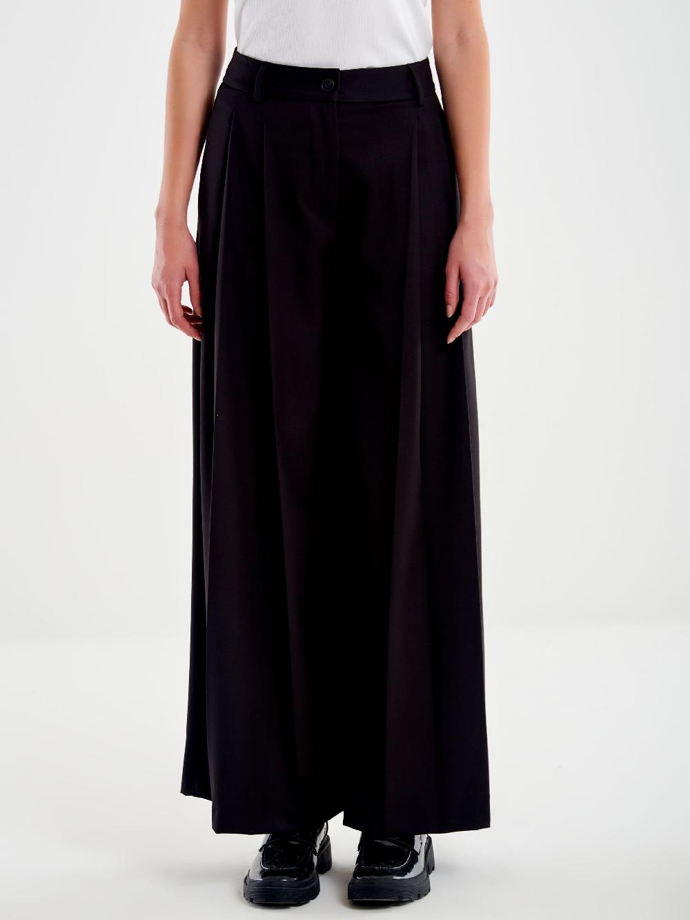 Vicolo Pantalone Ampio Doppia Piega Nero Prezzo Ridotto
